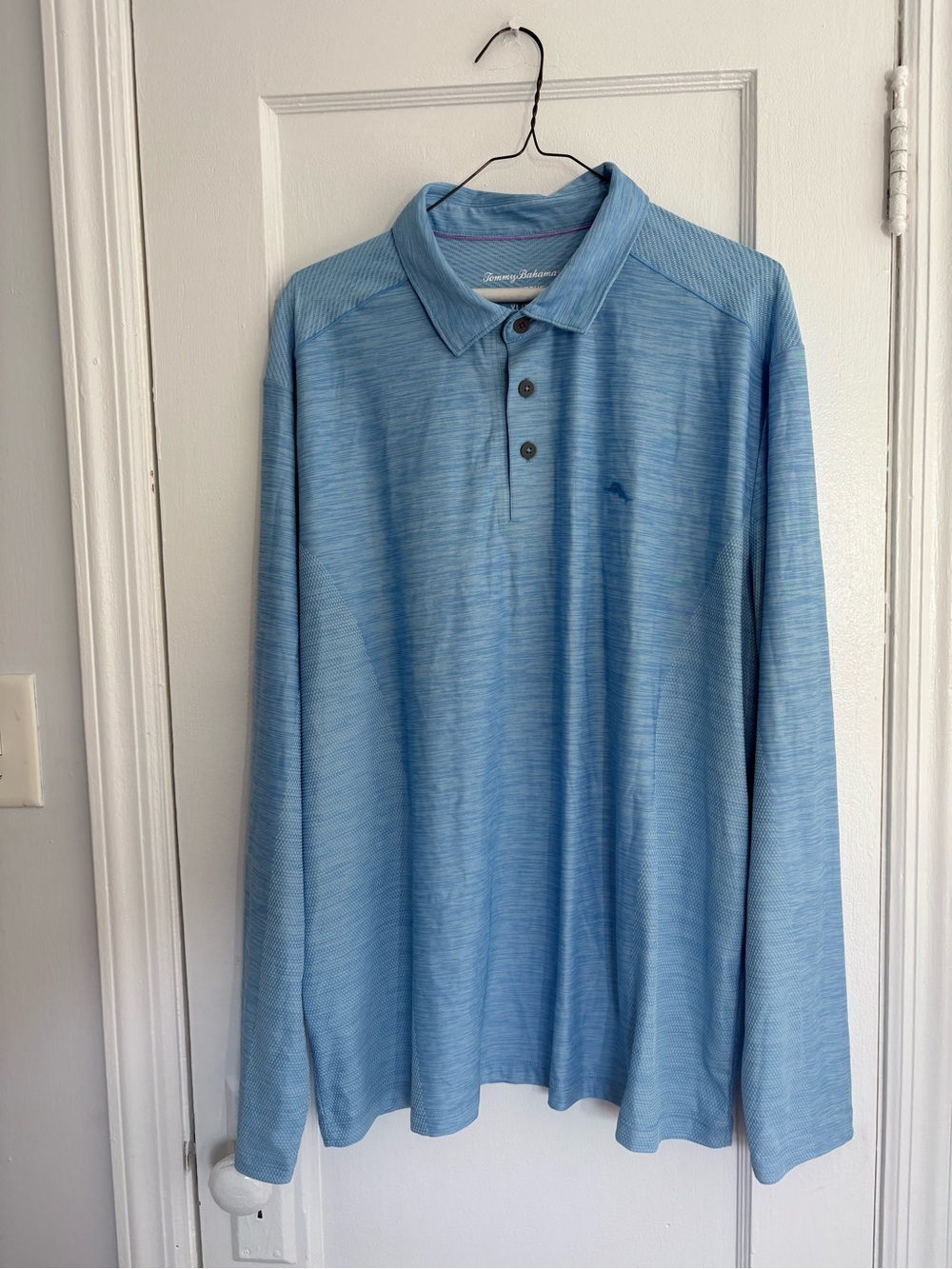 Tommy Bahama Long-Sleeve Heathered Blue Polo